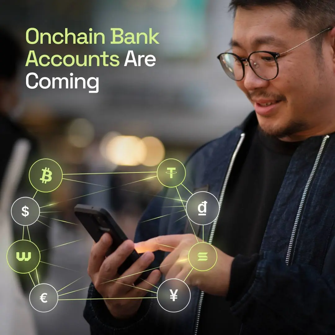 WeFi Onchain Banking Account interface displaying fiat and cryptocurrency balances managed through self-custody