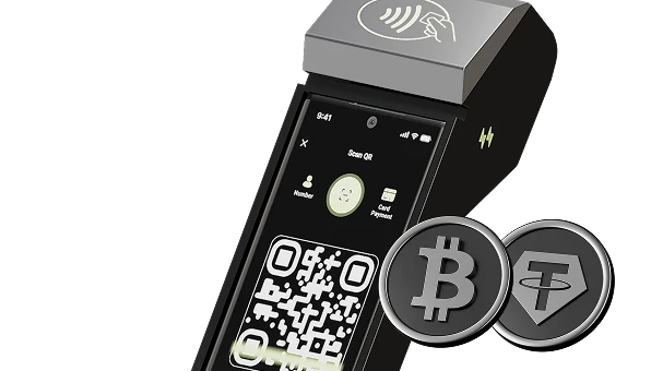WeFi Business POS terminal processing crypto payments for retail merchant